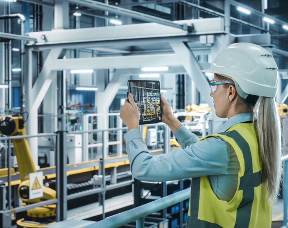 Manufacturer Scanning Room with a Tablet