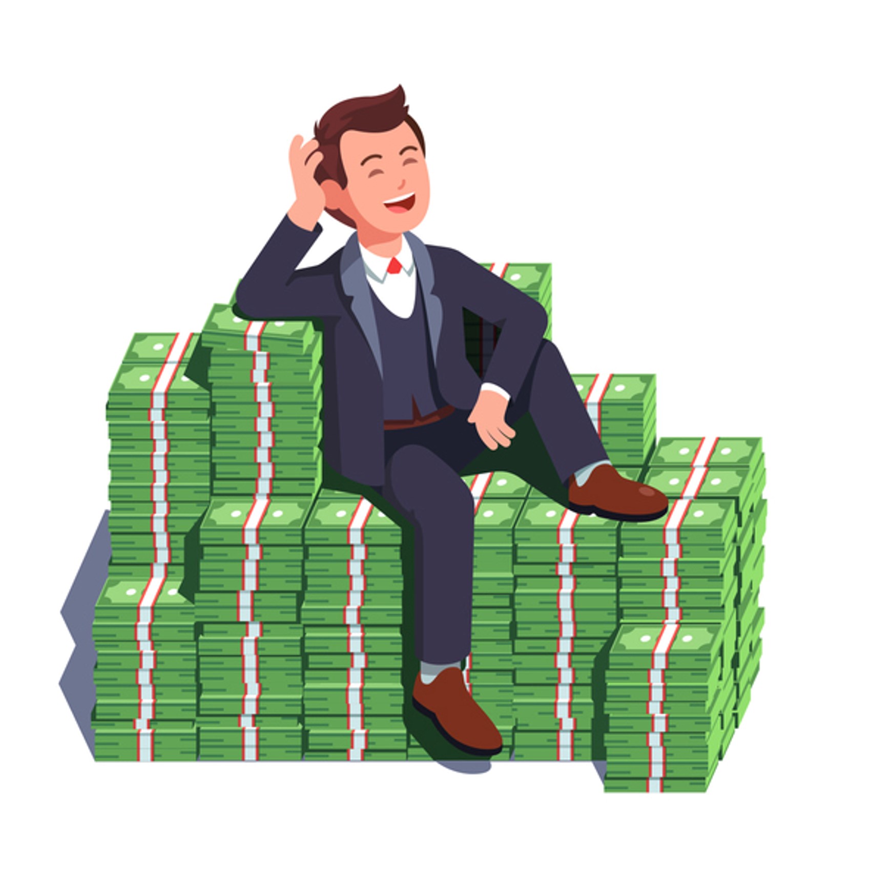 Man in suit on stack of money