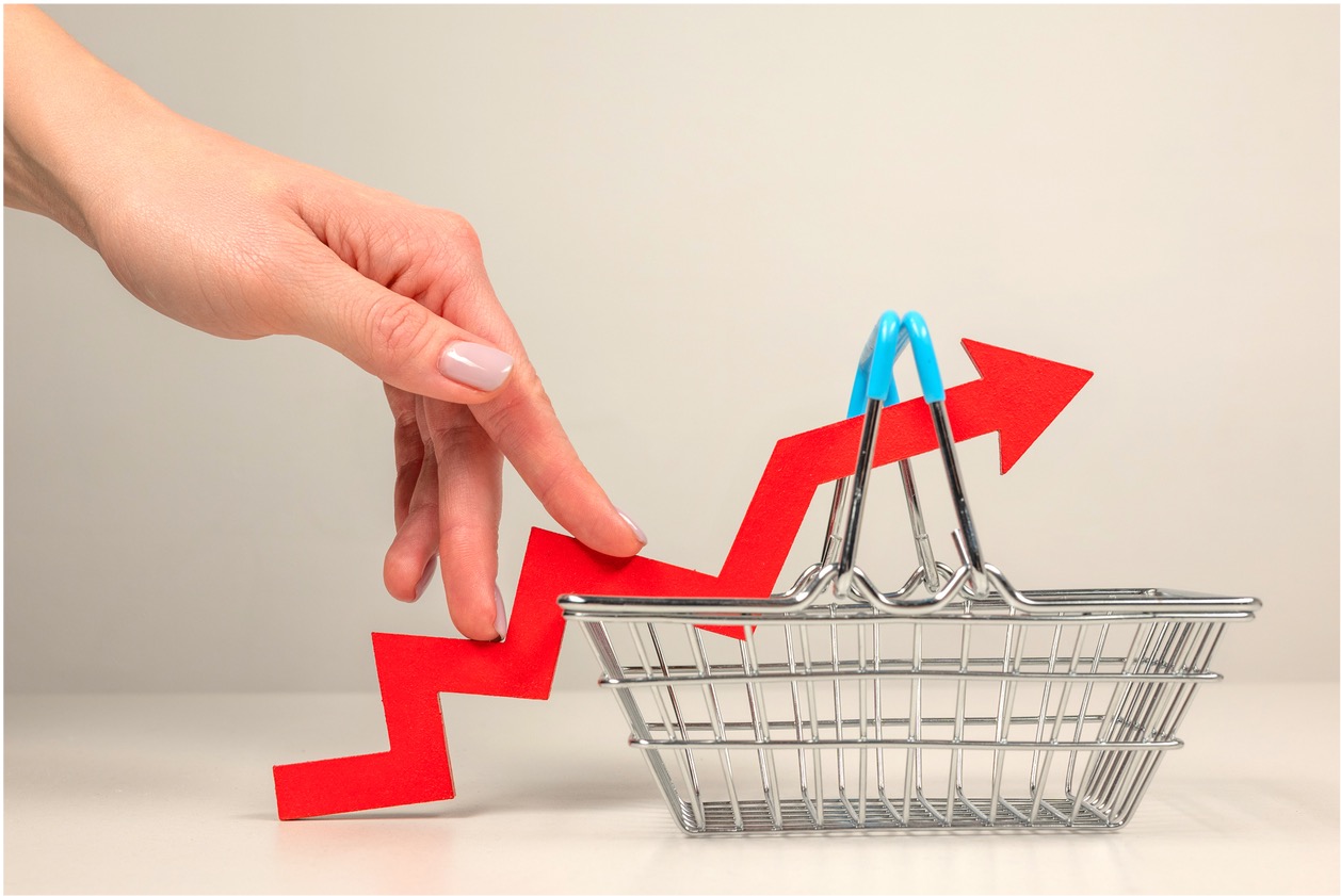 Upward trend line overlaid on top of shopping basket